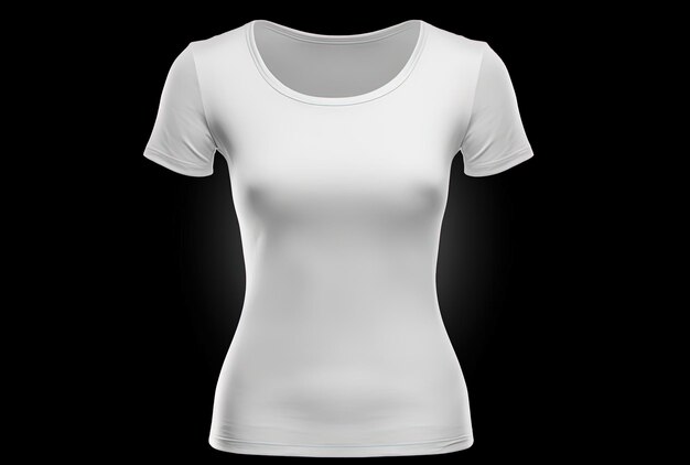 Zdjęcie modelka kobiecej białej koszulki z przodu na ciemnym tle