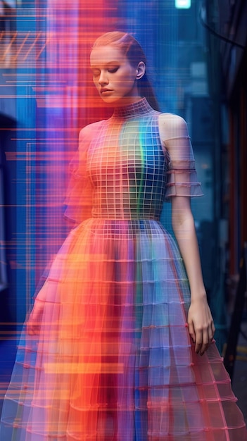 Zdjęcie modelka nosi sukienkę od firmy mody.