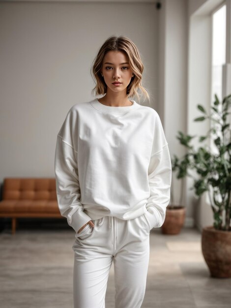 Zdjęcie modelka w białym swetrze