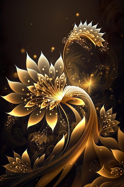 Modern Art Golden Abstract Flower pattern orientalny luksusowy styl Generative AI