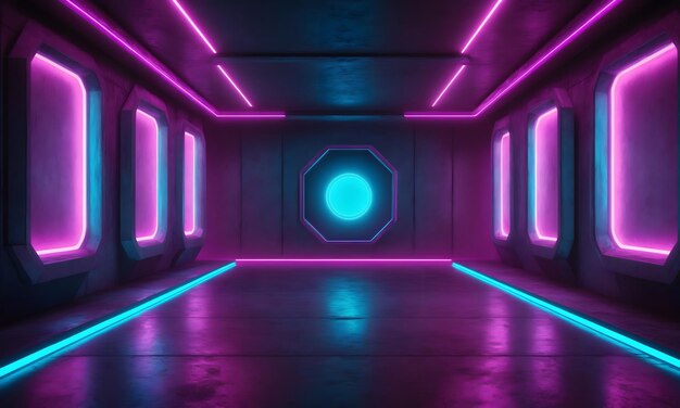 Modern Futuristic Sci Fi Concept Club Tło Grunge Beton Puste Ciemne Pokoje