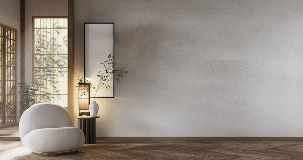 Moderna japońska kanapa, krzesło, minimalistyczny projekt w stylu muji