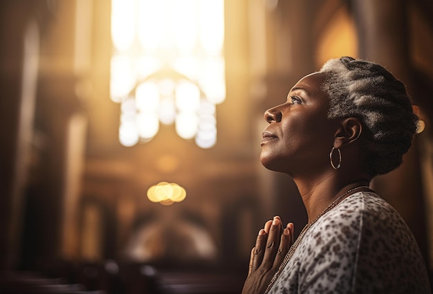 Modlitwa chrześcijanin i bóg z czarną kobietą w kościele za kult ducha świętego i duchowość Modlitwa