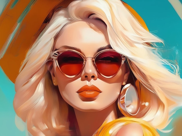 Zdjęcie modna kobieta z blond włosami i okularami słonecznymi wygląda uroczo