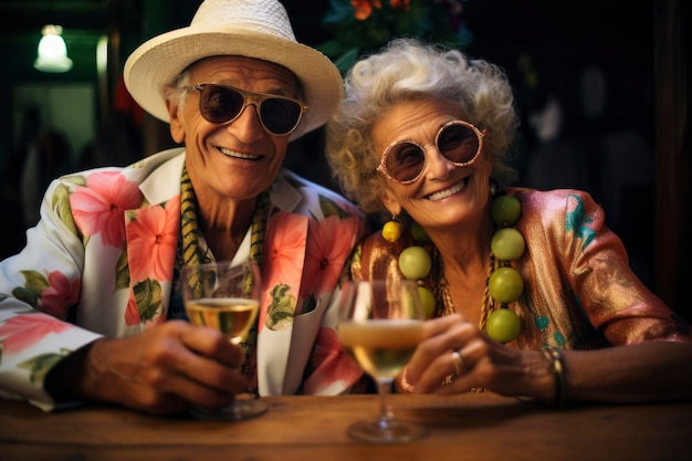 modna starsza para cieszy się wakacjami i życiem i okazuje swoją słodką miłość
