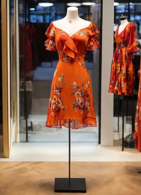 Modna wieczorna pomarańczowa letnia sukienka na manekinie ai generative ai generative