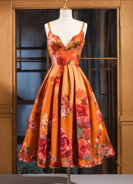 Modna wieczorna pomarańczowa letnia sukienka na manekinie ai generative ai generative