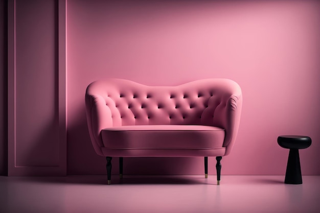 Modna wygodna stylowa sofa wykonana z różowej tkaniny AI Generative