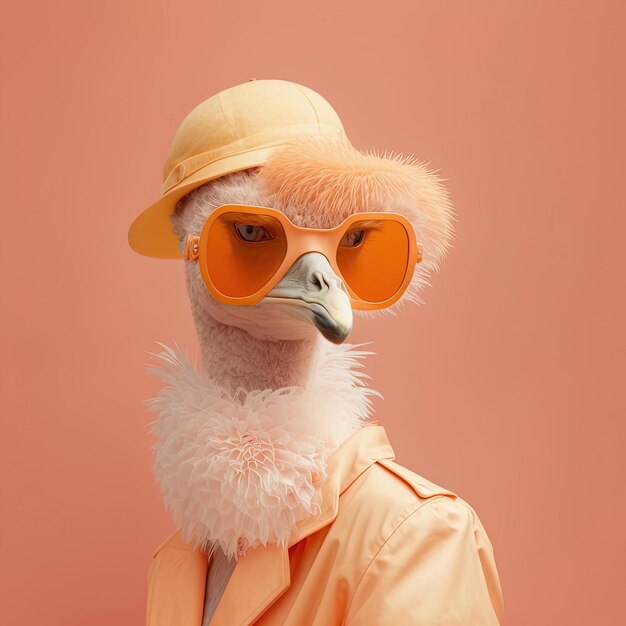 Modne letnie emu w kapeluszu i okularach przeciwsłonecznych Generacyjna AI