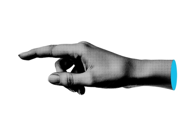 Modny gest wskazujący ręką abstrakcyjny wycinek ręczny półtonowy element kolażu do montażu projektowego