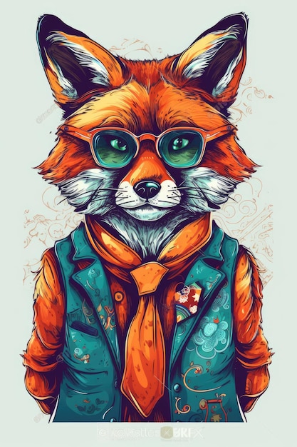 Modny lis z kolorowymi okularami i ubraniami