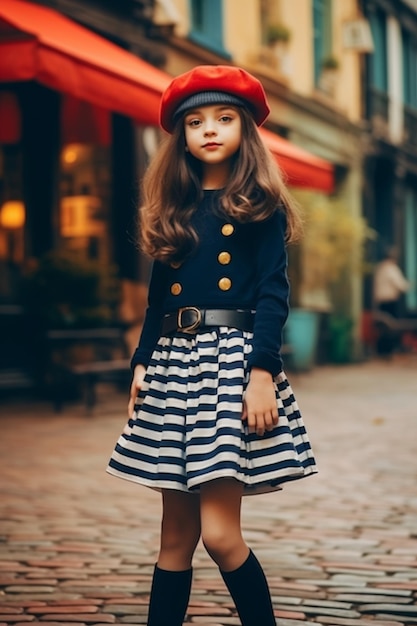 Modny paryski szykowny zestaw francuskiej mody dla małej dziewczynki