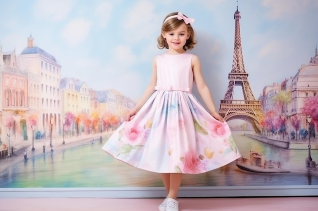 Modny paryski szykowny zestaw francuskiej mody dla małej dziewczynki