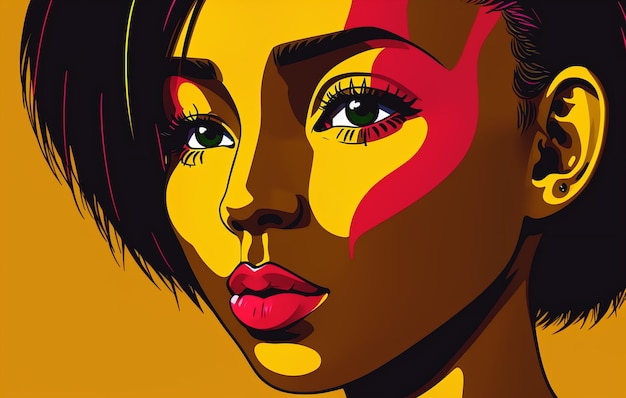 Modny portret afroamerykańskiej kobiety w stylu komiksów pop art Generatywna sztuczna inteligencja