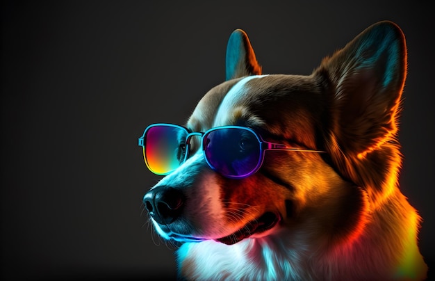 modowa sesja zdjęciowa pięknego chihuahua w kolorowych okularach przeciwsłonecznych kinowe oświetlenie