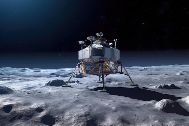 Moduł księżycowy na powierzchni z ziemią w tle utworzony za pomocą generatywnej sztucznej inteligencji