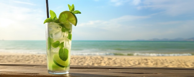 Zdjęcie mojito długi rum z świeżym sokiem limonowym na plaży generative ai