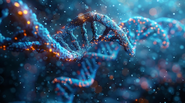Molekularne tło DNA Niebieska podwójna śrubka Kod genetyczny ilustracja wielokątna Koncepcja nauki medycznej Abstrakcyjna technologia tło Biologia metafora Genom i komórka Współczesna ilustracji