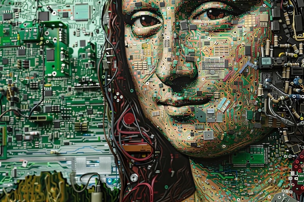 Mona Lisa wykonana w całości z odzyskanych części komputerowych z płytkami obwodowymi i przewodami ułożonymi tak, aby przedstawiać jej spokojną twarz łącząc klasyczną sztukę z nowoczesną technologią w niespodziewanym połączeniu