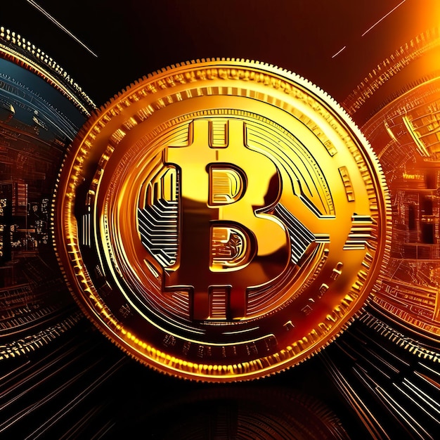 moneta Bitcoin z literą b na czarnym tle