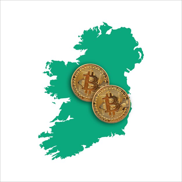 Moneta kryptowaluty Bitcoin na mapie Irlandii