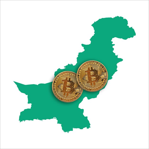 Moneta kryptowaluty Bitcoin na mapie Pakistanu