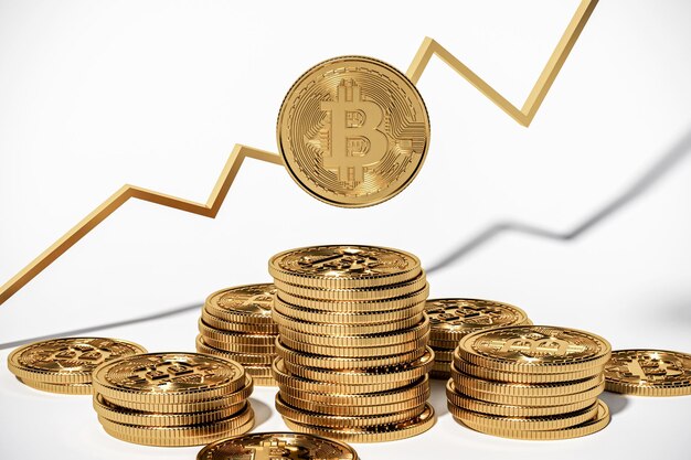 Monety Bitcoin Rynek kryptowalut BTC Wymiana finansowa Kryptowaluta Wzrost renderowania 3D