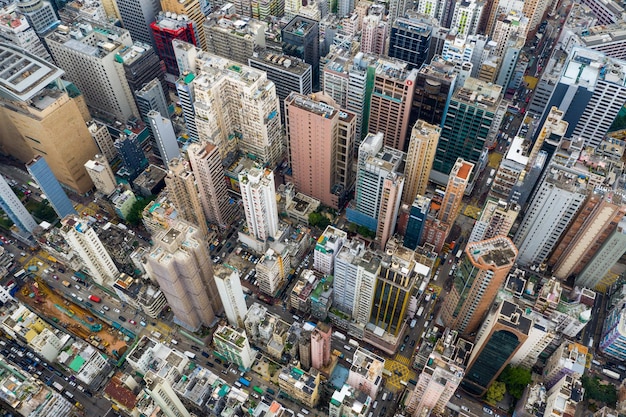 Mong Kok, Hongkong 09 maja 2019: Widok z góry na miasto Hongkong