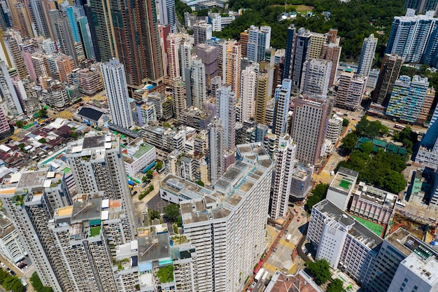Mong Kok, Hongkong 10 września 2019: Widok z góry na miasto Hongkong