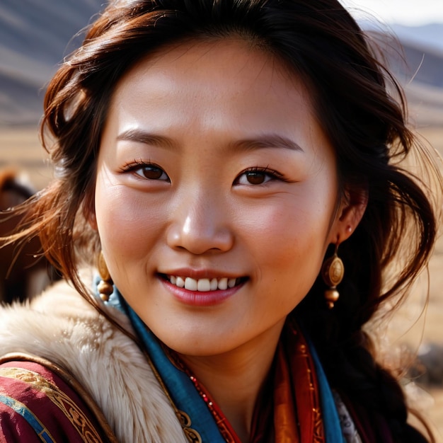 Zdjęcie mongołska kobieta z mongolii typowy obywatel narodowy