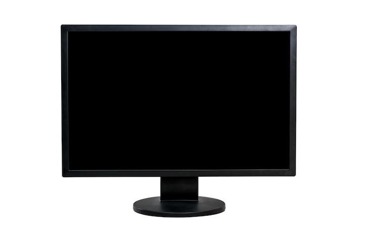 Zdjęcie monitor komputera na białym tle pusty czarny ekran