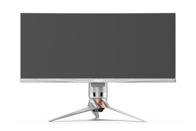 Monitor komputera z czarnym ekranem z napisem „słowo”