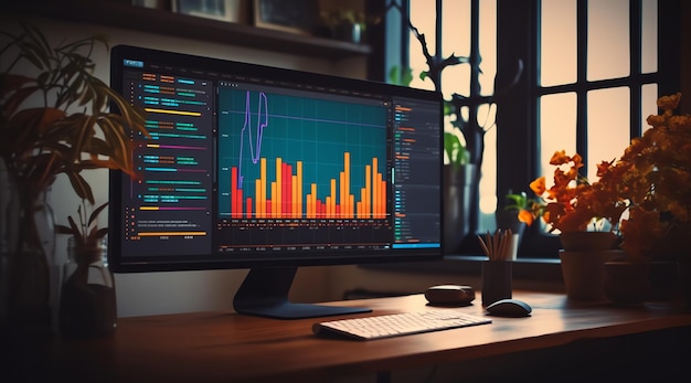 Monitor komputerowy z wykresem na ekranie.