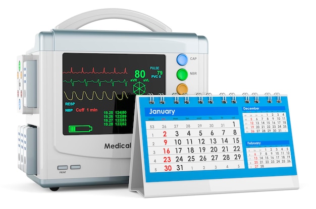 Monitor medyczny z renderowaniem 3D kalendarza biurkowego