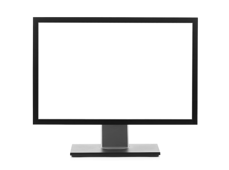 Zdjęcie monitor z płaskim ekranem pojedynczo na białym kopiuj miejsce