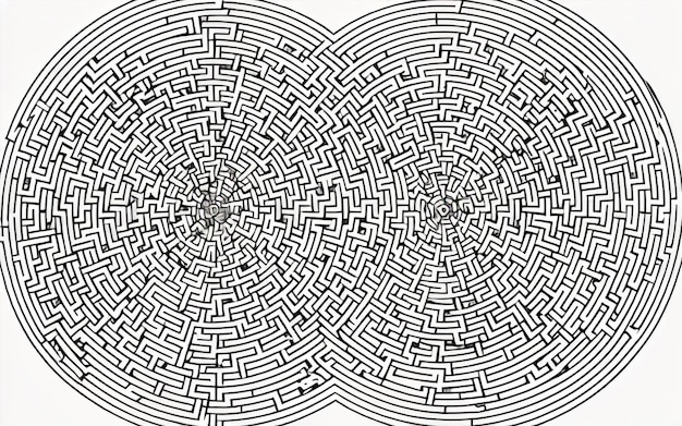 Monochromatyczna symetria labiryntu Prosta gruba linia Nowoczesny wzór z zaokrąglonymi krawędziami