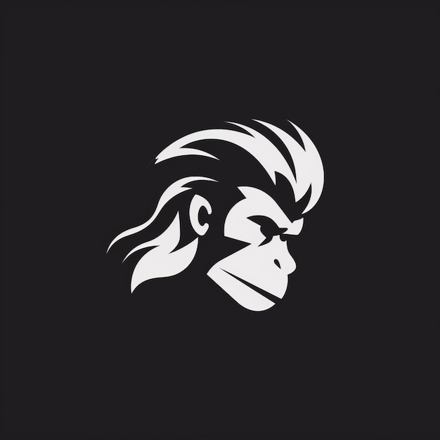 Zdjęcie monochromatyczne logo z głową małpy na czarnym tle
