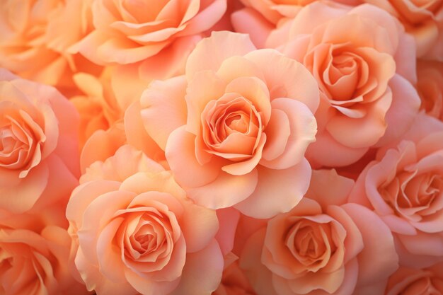 Zdjęcie monochromatyczne, miękkie, pastelowe tło, różowe kwiaty w kolorze brzoskwiniowym