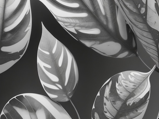 Zdjęcie monochromatyczne wzory liści abstrakcyjne czarno-białe bezszwowe wzory
