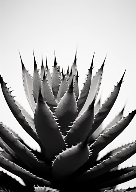 Monochromatyczny kaktus Znakomita czarno-biała fotografia ze szczegółami Generatywna A