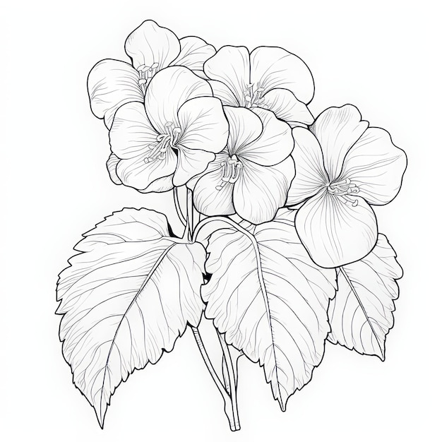 Monochromatyczny Kwiatowy Rysunek Begonia Z Długą Łodygą I Prosty Projekt Liniowy