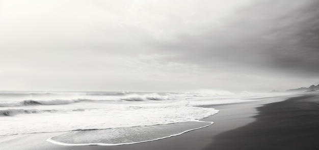 Monochromatyczny spokój Ponadczasowe piękno brzegu morza i fal w czarno-białej generatywnej Ai