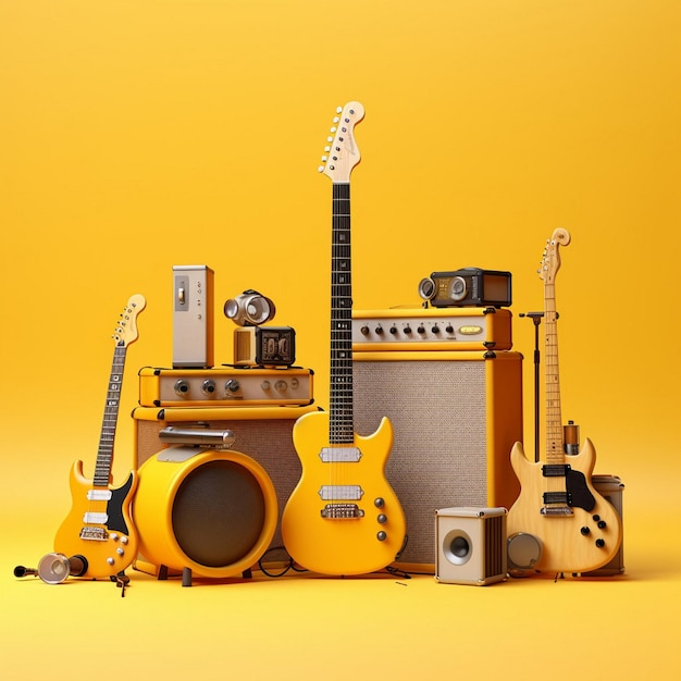 monochromatyczny temat instrumentów muzycznych odcienie żółtej AI wygenerowane.