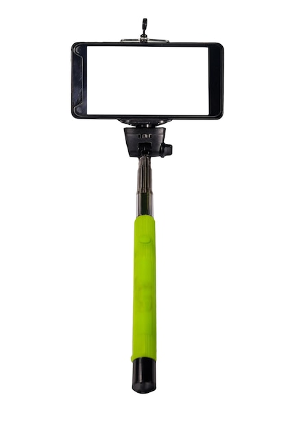 Monopod Do Selfie Ze Smartfonem. Kij Do Selfie Ze Smartfonem Na Białym Tle