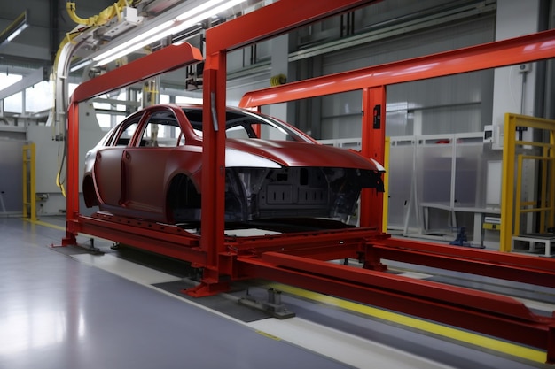 Montaż samochodów technologia samochodowa przemysł przemysłowy transport samochodowy fabryka maszyn Generative AI