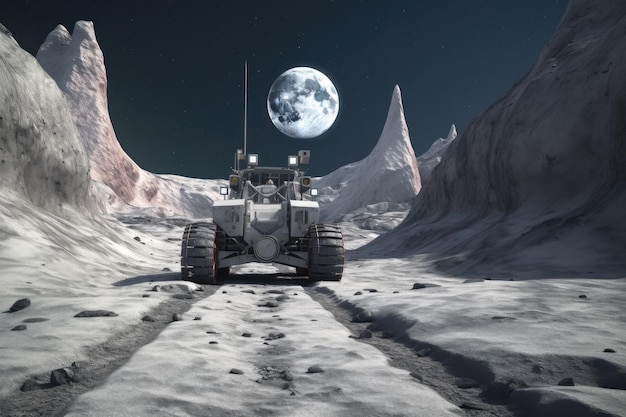 Moon rover badający powierzchnię Księżyca dla turystów stworzony za pomocą generatywnej sztucznej inteligencji