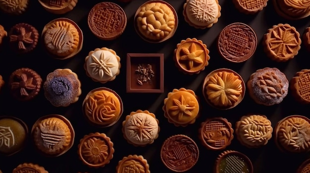 Mooncake i Tea Pot na Święto Środka Jesieni koncepcja tradycyjnego świątecznego chińskiego jedzenia