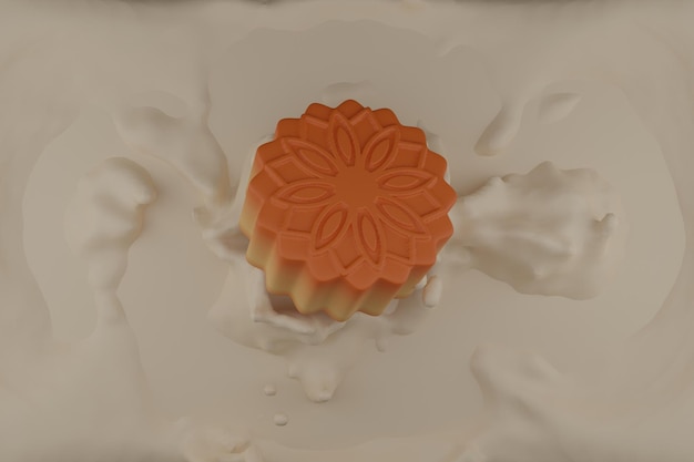 Zdjęcie mooncake z elementem projektu splash mlekabiałe abstrakcyjne płynne tłoilustracja renderowania 3d