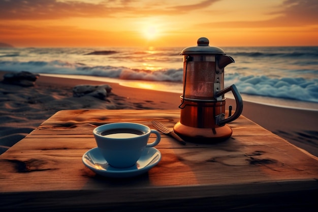 Morning Brew Wanderlust Kawa w Sunrise Generative Ai