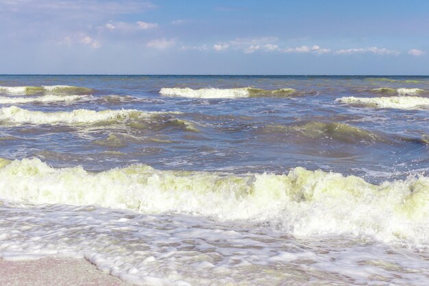 Morze Czarne przy słonecznej pogodzie Surfuj na plaży, fale, piaszczysty brzeg